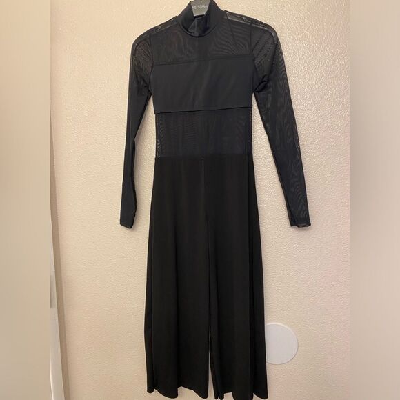 WEISSMAN Balera Dance Costume black Culotte Unitard With Mesh MJ11187 MA adult - Picture 2 of 13